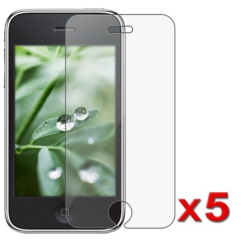 5-Pack Premium Reusable LCD Screen Protector with Lint Cleaning Cloth for Apple iPhone 3G 8GB 16GB [Accessory Export Packaging]