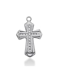 14K White Gold Round Diamond Pave Set Cross Pendant (0.29ct)