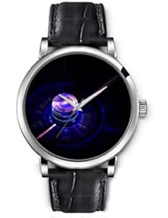 SPRAWL Aanalog Fashion Series Silver Ladies Watches of Genuine Black Leather Strap,Unique Wrist Watch for Women Girls Designed with Neon color wheel