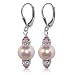 10 Mm Pink Swarovski Pearl And Swarovski Crystal Sterling Silver Leverback 1.5" Long Drop Earrings
