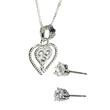 Sterling Silver and Cubic Zirconia Heart Pendant and Earring Set