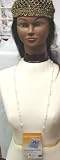 Hand Crocheted Black Chenille Metallic Gold Gimp Skull Cap for Women and Teens Offered in Combination with White Pearl Eye Glass or Vertical Badge Holder Perry Francois Necklace