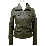 Bernardo Womens Size XL Brown Gathered Pocket Faux Leather Jacket