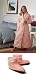 Small (size 8-10) White Down Robe and Matching Slippers peach Small