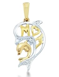 10k White and Yellow 2 Two Tone Gold Mom Heart Dolphin Mothers Day Round Cut Diamond Pendant - 11mm Width * 22mm Height (.02 cttw)
