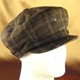 100% WOOL PLAID NEWSBOY GATSBY DRIVER CAP HAT * DARK BROWN * Large / Extra Large