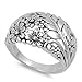 JewelryBadger 925 Sterling Silver Flowers & Leaves Ring 13MM