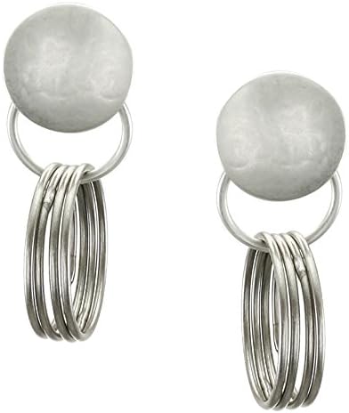 Marjorie Baer Disc with Rings Hoop Clip on Earring in Silver and Antique Silver