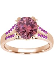 1.10 Ct Round Pink VS2/SI1 Diamond Sapphire and 14K Rose Gold Ring