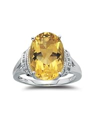 0.03 Cts Diamond & 5.94 Cts Citrine Ring in 14K White Gold