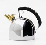 Alessi 9091 FM Jubil¿umsausgabe Wasserkessel f¿r Induktion geeignet, Pfeifton zweistimmig, Edelstahl/Messing Design Richard Sapper 1983
