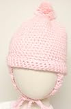 Hand Crocheted Finest Quality Light Pink Wool Cap with Earflaps