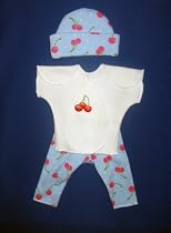 White Cherries Three Piece Clothing Set (Four preemie and newborn sizes), Newborn 8-12 Pounds