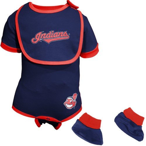 MLB Infant/Toddler Boys' Cleveland Indians Onesie Bib & Bootie (Navy, 24 Months)