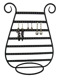 Earring Holder / Display (Black Harp Shape) with 3 Pairs of Earrings - Black & Gold (jw)