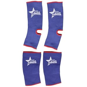 Set of Knee + Ankle Support Protection Braces Unisex 2x Blue