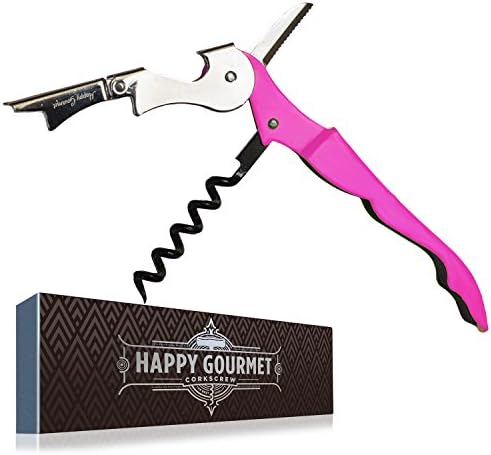 Waiters Corkscrew by Happy Gourmet Kitchenware - All-in-one Corkscrew, Wine Opener, Bottle Opener and Foil Cutter (Pink)
