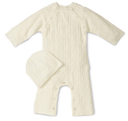 Tadpoles Cable Knit Romper and Hat Set, 3-6 Month, Natural