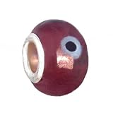 Pandora Style Charm Bead (Z174) Murano Style Lampwork Glass (14mm x 10mm) (fits Troll too) ~ Amethyst with Black and White Spots