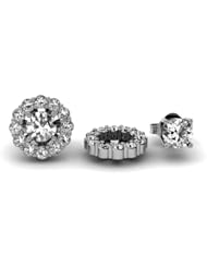 0.36 Carat (ctw) 14k White Gold Round White Diamond Cluster Flower Shape Removable Jackets for Stud Earrings 1/3 CT