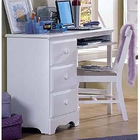 White Computer Desk With 3 Drawers and 2 Chairs