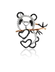 Womens Tiffany & Co. Inspired 925 Sterling Silver Two Tone Micro Pave Cubic Zircoina (CZ) Prong Set Black Panda Charm Pendant
