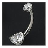 Titanium Prong-set Faceted Gem Curved Barbell: 14g 5/16, 4mm & 6mm White CZ Gems
