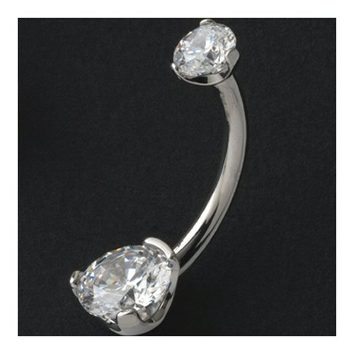 Titanium Prong set Faceted Gem Curved Barbell 14g 7 16  4mm & 6mm White CZ Gems