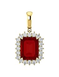 10K Yellow Gold 10.00x8.00mm Emerald Cut Chatham Created Ruby and Diamond Pendant -- LIFETIME WARRANTY