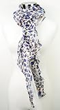 IMAGE OF Premium Wool Chiffon Scarf with Ruffle Trim - Blue Grey Leapard