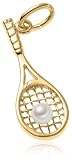 14k Yellow Gold and Pearl Tennis Racquet Charm