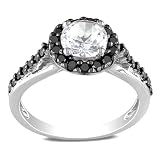 Sterling Silver 1 3/8 CT TGW Created White Sapphire 2/5 CT TDW Round Black Diamond Fashion Ring