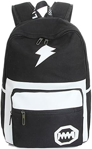 Jonesport Causal Style Lightweight Canvas Backpacks School Backpack Canvas Black White