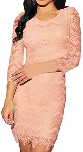 QIAONIYA Women's Middle-sleeves Tight Dress Size XXXL Pink
