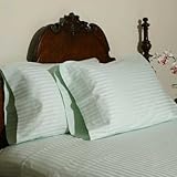 IMAGE OF Egyptian Cotton 600 Thread Count Steen Stripe 7 Pcs Sheet Set & Duvet Cover Set Combo Sage - King