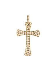 Ladies 18K Yellow Gold 0.71Ct Round Cut Diamond Designer Charm Cross Pendant 3.3Gr
