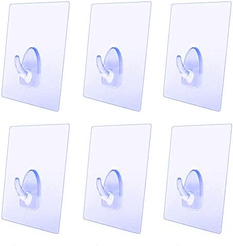 13.3 lb/6kg(Max) Transparent Super Heavy Duty Hooks,Solid Glue No Scratch Hooks Pack with Electrostatic Adherence,Waterproof and Oil proof, Great Necessity for Bathroom Kitchen Wall &amp; Ceiling Hanger
