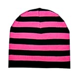 PINK & BLACK STRIPED BEANIE SKULL CAP HAT PINK & BLACK STRIPED BEANIE SKULL CAP HAT