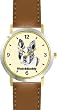 Boston Terrier (SC) Dog - WATCHBUDDY&reg; DESIGNER DELUXE TWO-TONE THEME WATCH - Arabic Numbers-SAND & SOIL STYLE - Pale Yellow Dial with Brown Leather Strap-Children's Size-Small ( Boy's Size & Girl's Size )