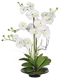 White Orchids in Black Pot Faux Flowers