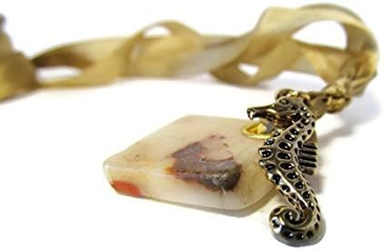 Sliced Puddingstone Gold Grommet Ribbon Necklace