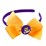 Collegiate Headband Purple hairband with an yellow LSU bow. This Louisiana State University product is Licensed.