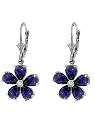 14K Gold Flower Natural Blue Sapphire Dangle Earrings