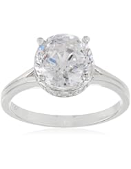 Platinum Plated Sterling Silver "100 Facets Collection" Solitaire Cubic Zirconia Ring (4.25 cttw)