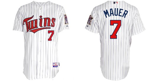 Minnesota Twins 7# Mauer White Stripe 2011 MLB Authentic Jerseys Cool Base Jersey 48-56 Drop Shipping