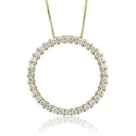 14k Yellow Gold Circle Drop Diamond Pendant Necklace (GH, SI, 1.00 carat)