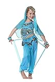 Seawhisper Kid's Belly Dance Girl Halter Top, Harem Pants, Halloween Costume Set - A style azure,S