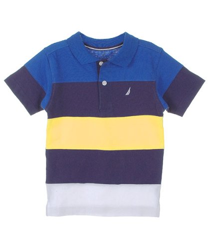 Nautica Sportswear Kids  Boys 2-7 Short Sleeve Pieced Jersey Stripe Polo,Ducky,Medium
