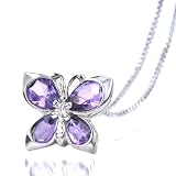 Sterling Silver Gemstone Butterfly Charm Pendant with Box Chain