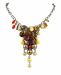 Necklace - N218 - Pearl Cluster ~ Gold & Red
